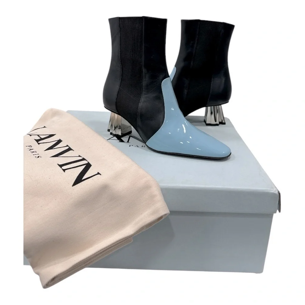 LANVIN Colorblock Patent Leather & Leather Chelsea Boots size 36 US 5.5